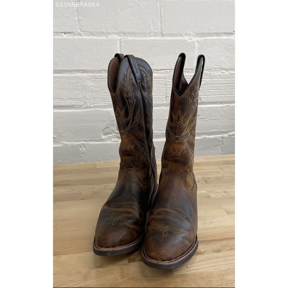 Men Brown Justin Cowboy Boots Brown Leather - Size 10D - Picture 1 of 12